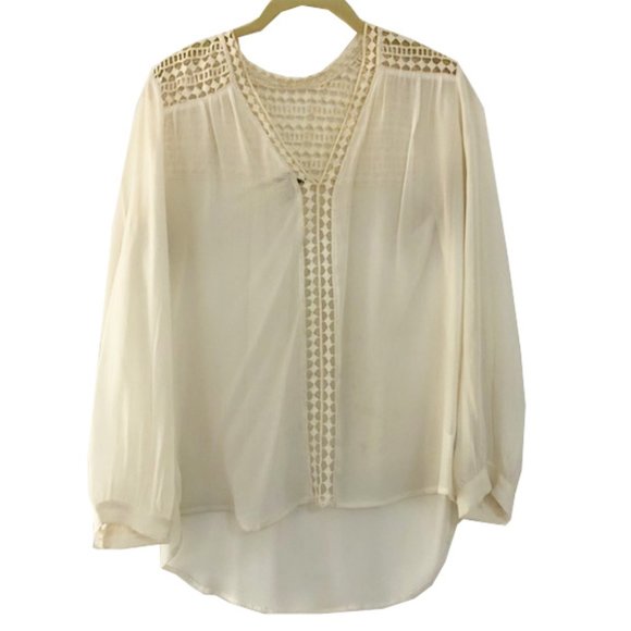 Joie Sheer Silk Top With Crochet Detail - Picture 1 of 10